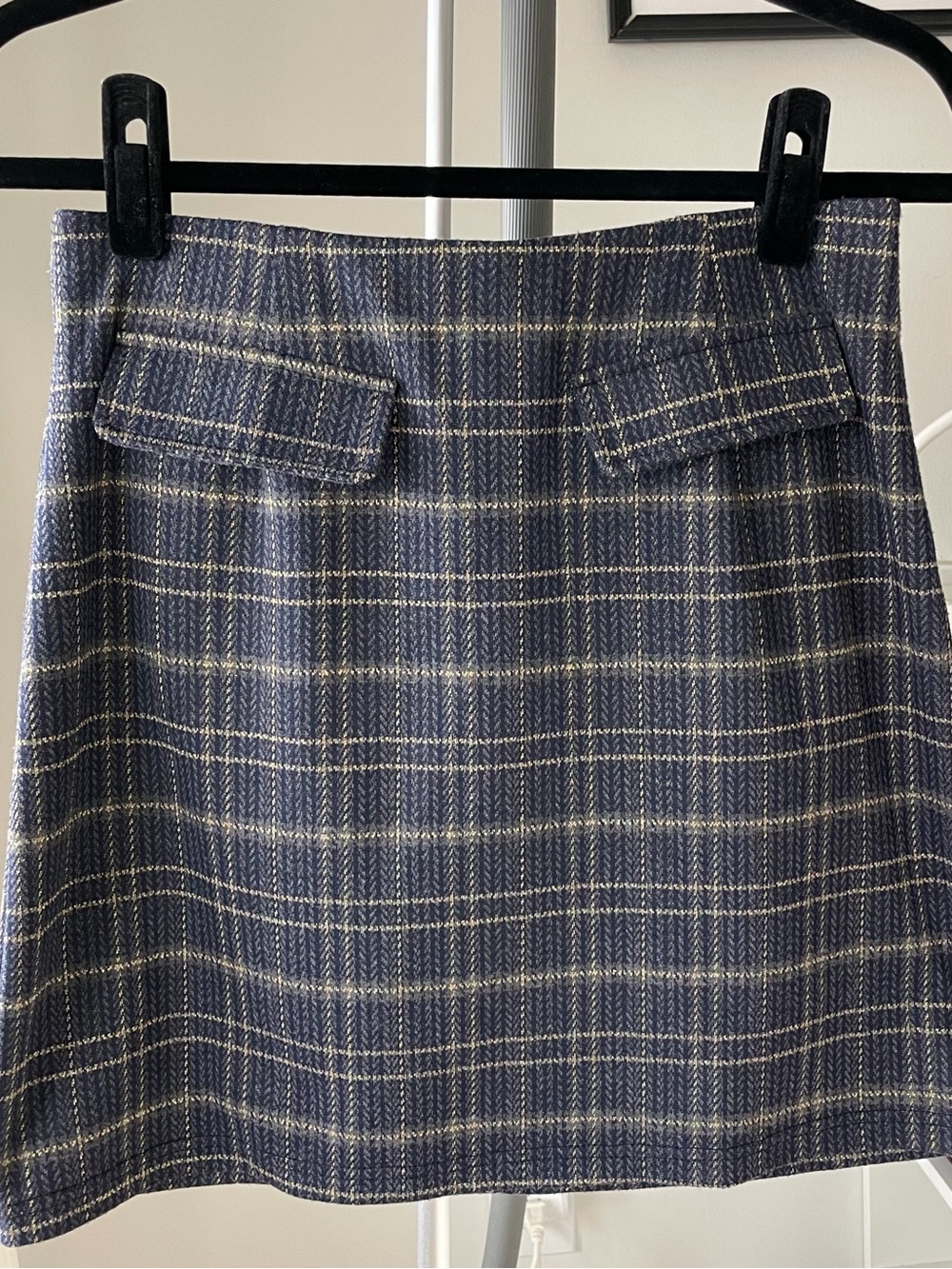 ModCloth Plaid Blue Gold Mini Skirt Medium